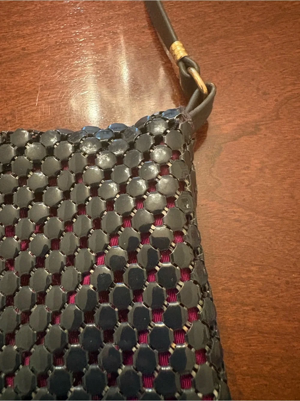 Whiting and Davis Navy Blue Metal Mesh with Leather Strap Crossbody Shoulder Bag